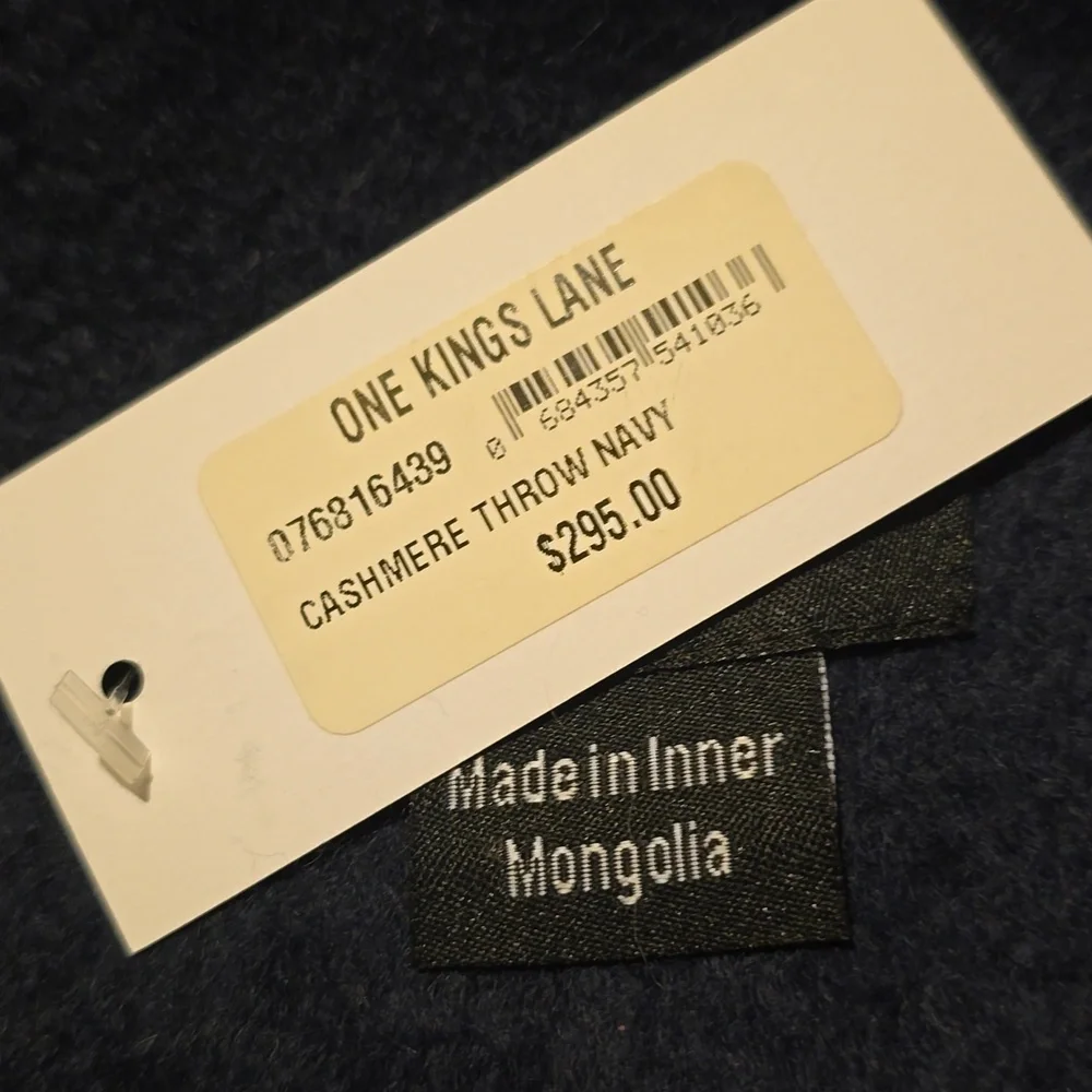 ONE KINGS LANE Solid Cashmere Throw, Navy, Retail Price $295.00US